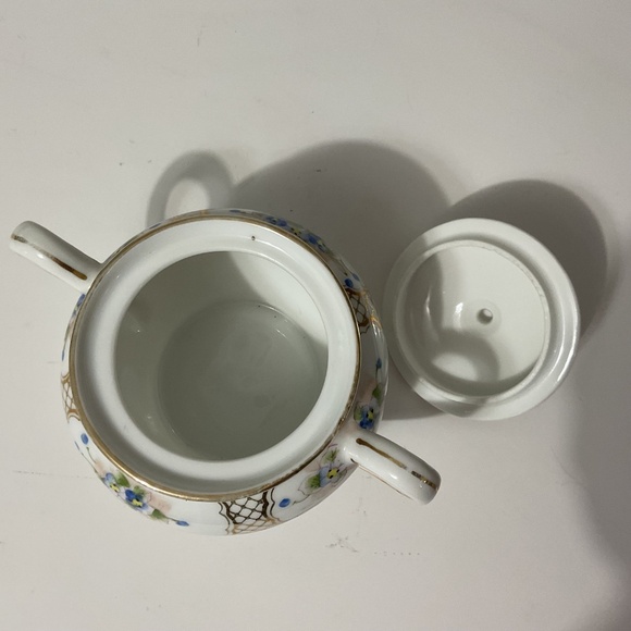 VTG Sugar Bowl Nippon Sunrise Mark Hand Painted Blue Floral Gold Trimmed - Picture 6 of 7